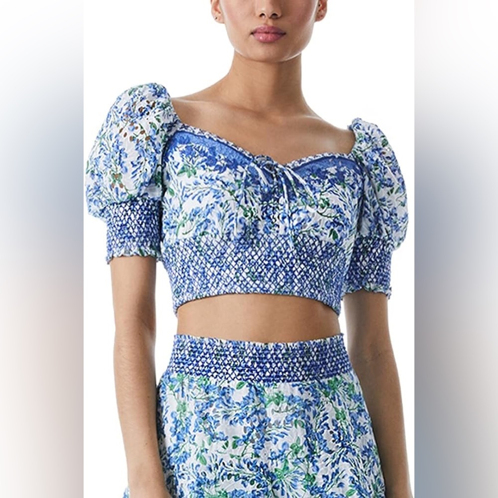 NWT Alice + Olivia Crawford Lace-Up floral Cropped Top Size Extra Small